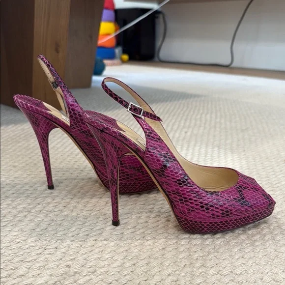 Jimmy Choo Fuchsia Snakeskin Peep Toe Slingback Heels size EU 40 - Picture 4 of 7